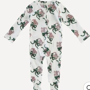 0-3M🍭 Kate Quinn Candy Canes Bow Ribbon Long Sleeve Zipper Footie Organic Cotton